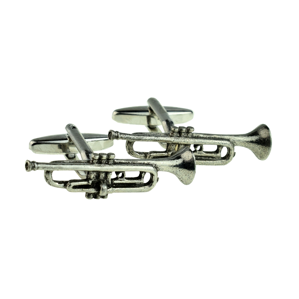 English Made Pewter Cufflinks Trumpet Music Instrument