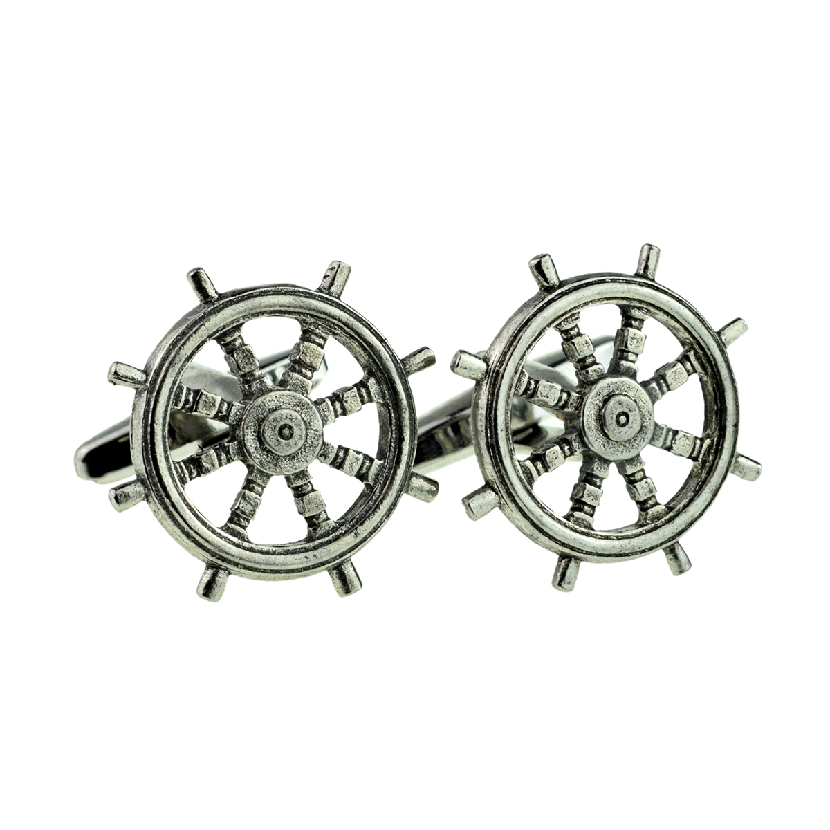 English Made Pewter Cufflinks Ships Wheel Sailing